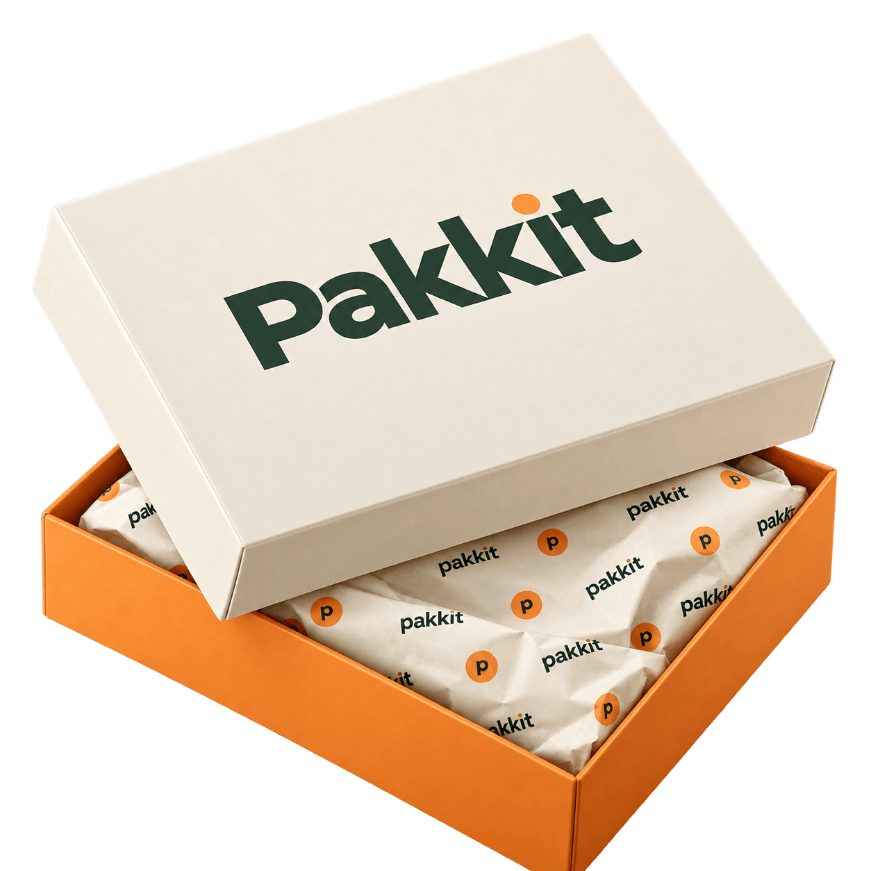 Open Pakkit gift box with printed tissue lining