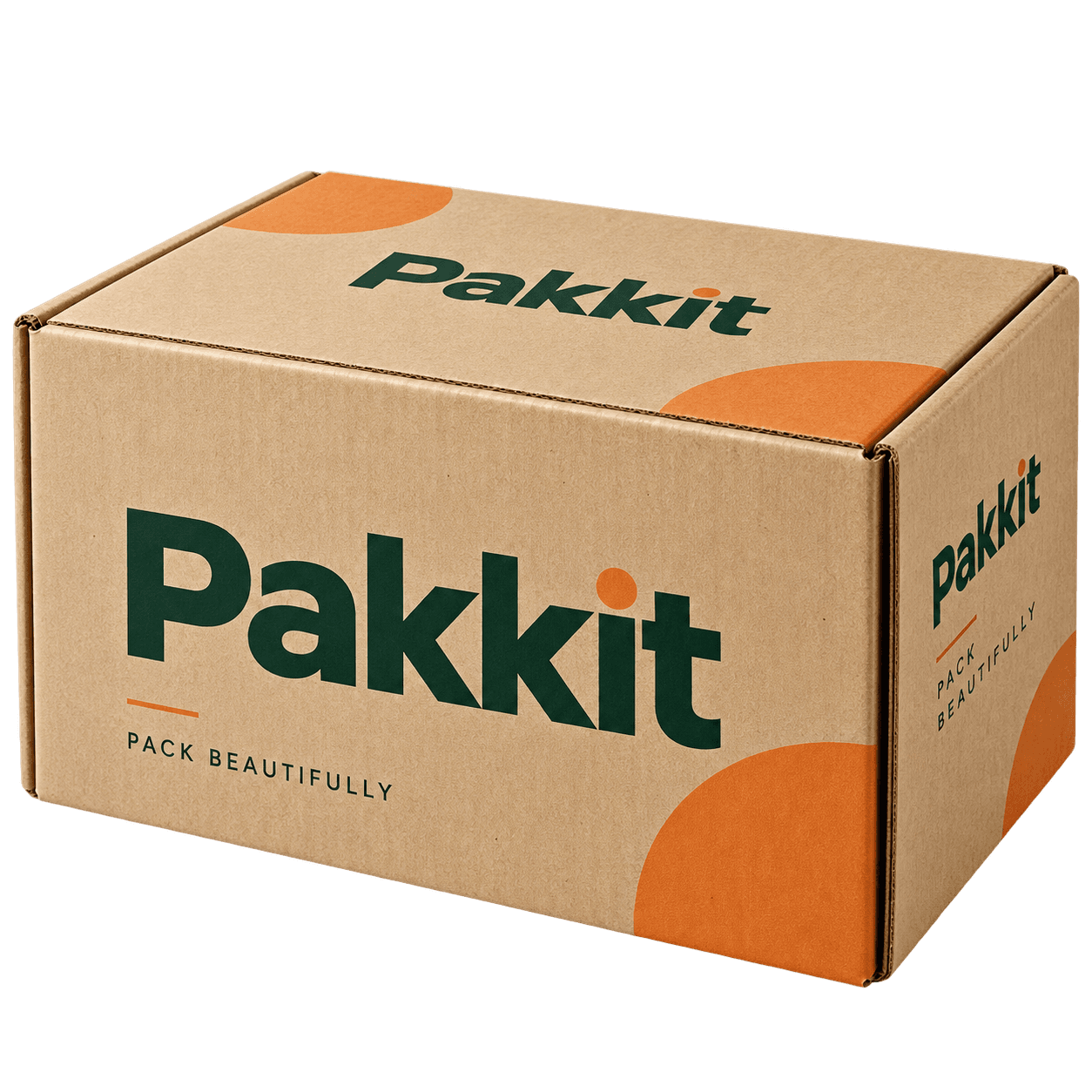 Kraft Pakkit delivery box with green and orange branding